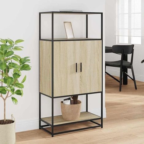 Buffet de Cuisine en Bois Chêne Sonoma et Métal, Meuble Rangement Haut 68x35x139 cm pour Salon et Salle à Manger (1/5)