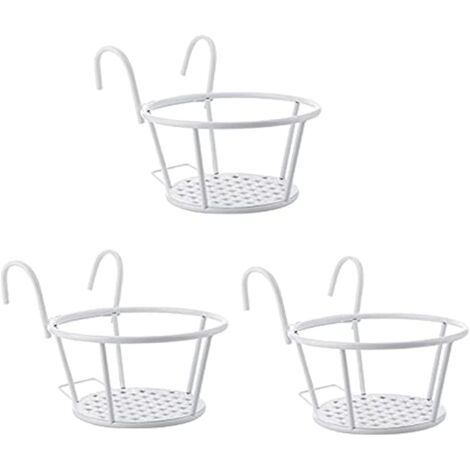 Lot de 3 supports de pots de fleurs en métal - Étagère à fleurs à suspendre avec crochets pour pots de fleurs - Rampe suspendue - Pour jardin, balcon, clôture, intérieur et extérieur