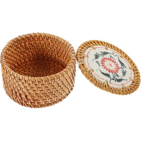 Paniers de rangement ronds tressés de différentes couleurs, adaptés au rangement dans la cuisine. (1/5)