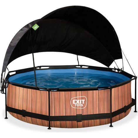 EXIT Wood Pool ø300x76cm mit Filterpump und Sonnensegel - braun (1/5)