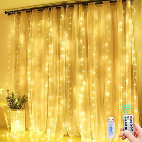 Guirlandes Lumineuses d'intérieur, 3 m × 3 m, 300 LEDs avec 8 Modes Télécommande luminosité réglable, Decoration de Ramadan, Chambre, Fenêtre, Noël (Blanc chaud) (1/5)
