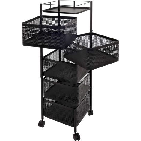 [NUNCA USADO] Estantería rodante HHG-439, carro rodante estante multifuncional almacenamiento cocina, cestas rodantes hierro giratorio 94x30x30cm, negro