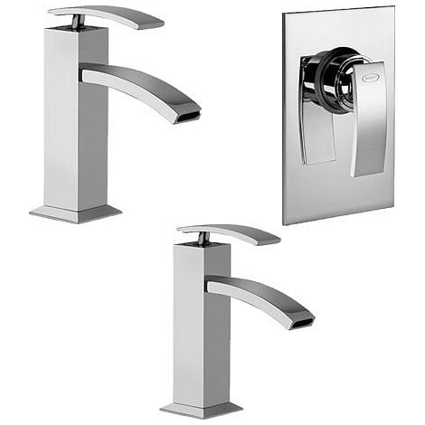 Set Rubinetti Jacuzzi per lavabo e bidet senza scarico e doccia incasso serie Glint cromato (1/5)