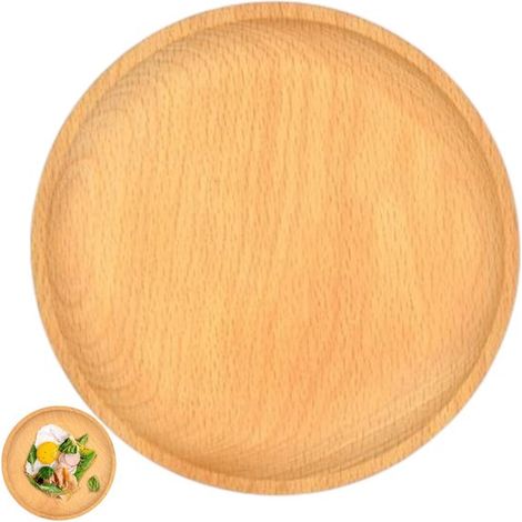 Plateaux - Plateau rond en bois - Plateau rond - Couleur bois naturel - 18 cm - Plateau en bambou - Plateau rond en bambou et bois - Convient pour le thé, le café, les fruits, etc. Couleur bois nature (1/5)