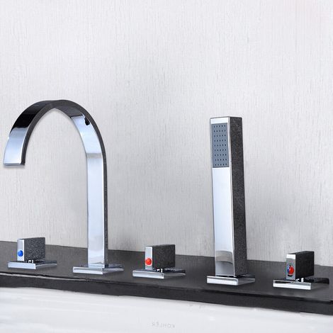 Armatur Wannenarmatur Badewannenarmatur Wasserhahn Set Handbrause Wannenrand Mischbatterie Wasserhahn (1/5)