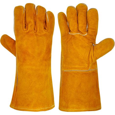 Gants de cheminée et de barbecue ignifugés pour hommes, gants de soudure résistants à la chaleur, gants de four et de cuisinière, marron, robustes et sûrs, résistants à la chaleur (1/5)