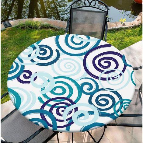 Runde Tischdecke Outdoor wetterfest mit Gummizug 150 cm - wasserdicht, abwischbar, blau Kreise