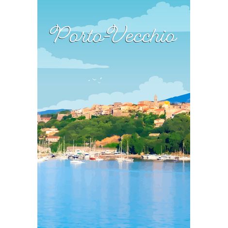 Tableau sur toile illustration Porto Vecchio 30x45 cm - Impression sur Toile Murale Décorative - Image imprimée en HD sur Toile - Toile sur Châssis en Bois FSC - Fabriqué en France (1/5)