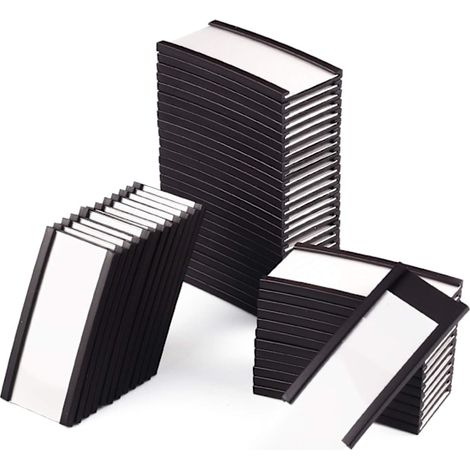 Étiquettes magnétiques (50 pièces, 25 mm x 50 mm), clips magnétiques, porte-cartes magnétiques avec film protecteur pour tableau blanc (1/5)