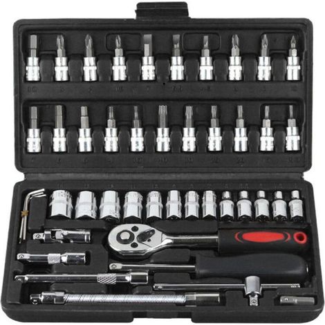 Ensemble d'outils de tournevis à cliquet 46 pièces pour la réparation de véhicules, l'entretien de motos et de vélos électriques (noir). (1/5)