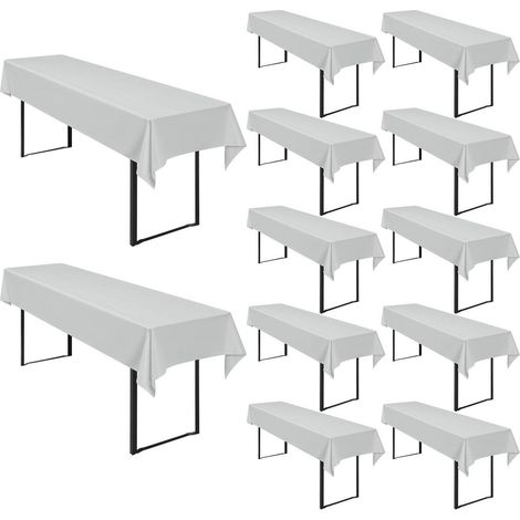 Lot de 12 nappes de table de bière Gris clair 250x100cm Polyester pour fêtes et événements