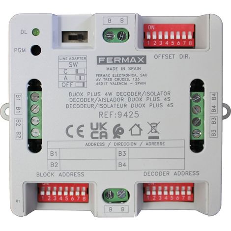 Decoder aislador duox plus 4 salidas, distancia de derivación hasta 100 m, programación remota.