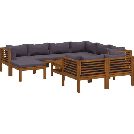 vidaXL Set Divani da Giardino 10 pz con Cuscini in Massello di Acacia