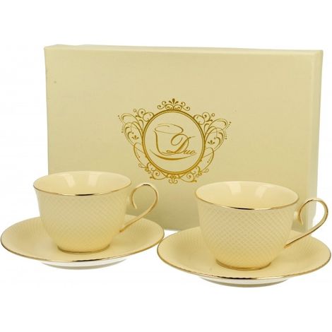 Set di 2 tazzine da caffè espresso Vesper con piattino, in porcellana ecru. (1/5)