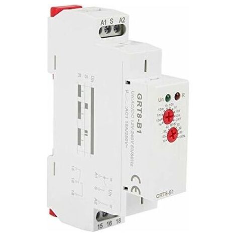 Relais à Retardement - GRT8-B1 AC/DC12-240V, Relais Temporisé Multifonction, Mini Relais de Temporisation, Montage sur Rail DIN, 10 Fonctions, Indicateurs LED, Équipement Industriel (1/5)