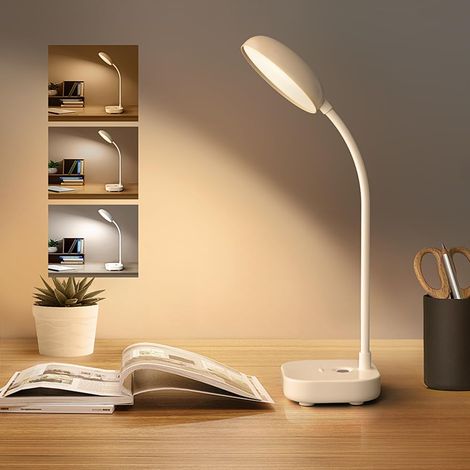 Lampe de Bureau Sans Fil Rechargeable – LED 3 Couleurs, Col de Cygne 360°, Luminosité Réglable pour Bureau et Chambre (1/5)