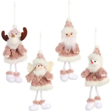 Pendentif Décoration de Noël - Objets Décoratifs - 4pcs - Coton PP et Polaire - Blanc et Rose - Mixte (1/4)