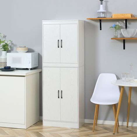 Alacena de Cocina Mueble Auxiliar con 4 Puertas y 5 Estantes Abiertos 60x36x168 cm Blanco (1/5)