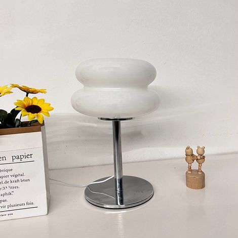 Lampe de table LED en verre macaron, lampe de chevet USB à intensité variable, lampe de chevet rétro en forme de tarte aux œufs, blanc chaud, blanc (1/5)