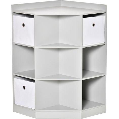 Étagère de rangement enfant gris en MDF, équipée de 3 tiroirs en non-tissé et dispositif anti-basculement