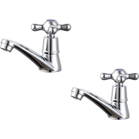 Set mit 2 Badezimmer-Waschtischarmaturen, Waschtischmischbatterien, mit Kreuzgriff, poliertes Chrom (1/5)