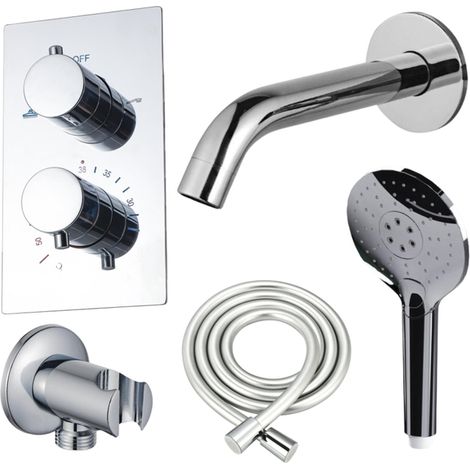FugaFlow Eccelente Ensemble robinet de baignoire Acces - bec - 22cm raccourcissable - flexible lisse - douchette ronde - corps encastré - support (1/5)