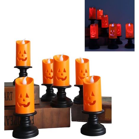 Bougie LED d'Halloween RKZDSR - Bougie citrouille lumineuse, bougies sans flamme, sachets lumineux, couleurs variées - Lanterne citrouille décorative pour Halloween (1/5)