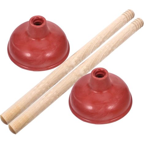 Toilet Drain Unclogger 2 Pieces Red Wood and Rubber Easy to