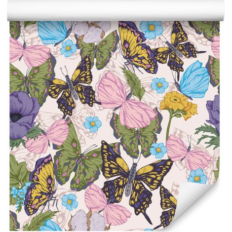 Papier peint papillons parmi les fleurs pour salon et chambre 50x1000 cm (1/5)
