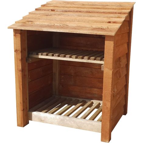 Wooden Log Store, W99xH126cm (Brown finish) With Kindling Shelf