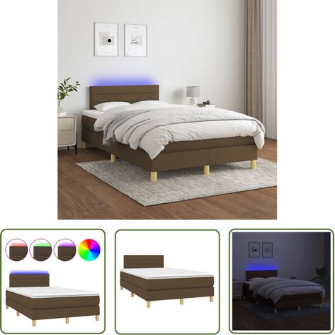 The Living Store Boxspringbett mit Matratze & LED Dunkelbraun 120x200 cm Stoff - Boxspringbett - Doppelbett - Lattenrost - Bettauflage - LED Beleuchtung (1/5)