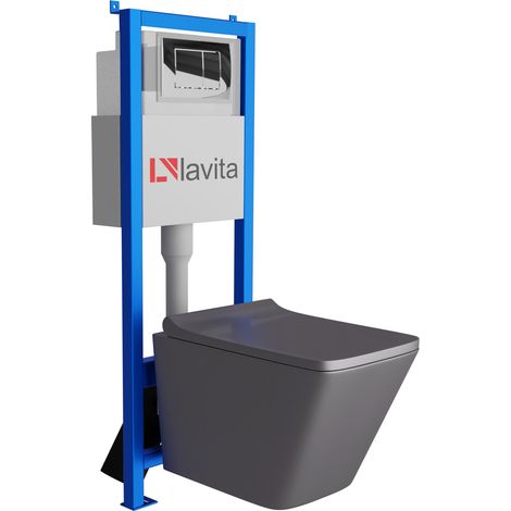 Bâti-support Lavita LAV 101 à 40 cm + WC Lago Grey sans bord + plaque de commande LAV 200.1.2 chrome Kit complet WC (1/5)