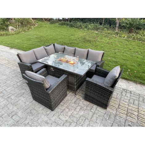 Fimous Outdoor Rattan Corner Sofa Garden Furniture High Back Sofa Set Gas Fire Pit Dining Table Gas Heater Burner 2 Arm Chair 8 Seater (1/3)