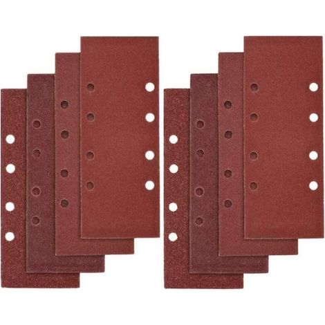 40 fogli di carta vetrata, 93 x 185 mm, per levigatrici orbitali a 8 fori, grane assortite P40, P60, P80, P100