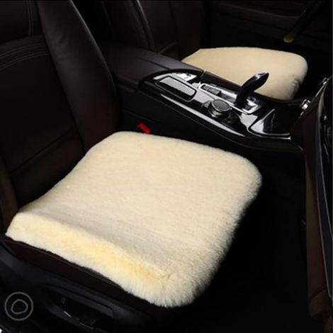 2 Housse de Siège de Voiture Avant Universelle, coussins de siège de voiture en velours imitation fourrure de lapin pour l'hiver Coussin de siège de voiture (Beige)
