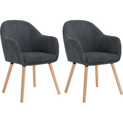 WOLTU Lot de 2 Chaises de Salle à Manger en Velours Côtelé + Bois Massif, Chaise de Cuisine 41 x 39 x 83, 5 cm, Chaise Ergonomique avec Accoudoir, Gris Foncé