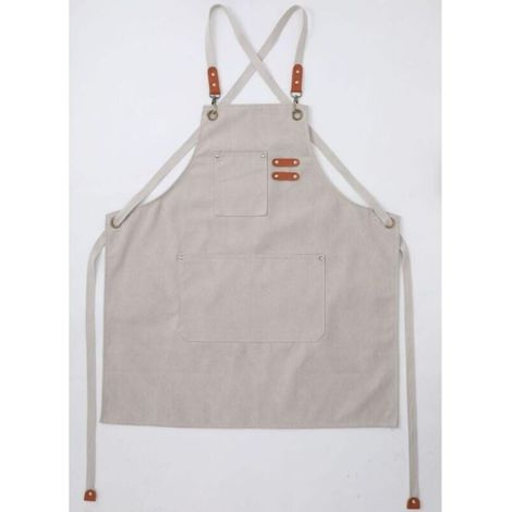 Delantal de cocina para hombre (beige), de lona con 3 bolsillos, impermeable y ajustable, para barbacoa, restaurante, jardín, carpintería, 78 x 68 cm.