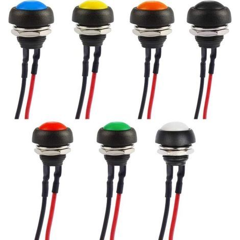 7pcs 12mm imperméable interrupteur de bouton-poussoir momentané, Mini bouton-poussoir corne interrupteur, bouton-poussoir rond interrupteur, bouton-poussoir interrupteur 12v, avec fils pré-soudés (1/5)