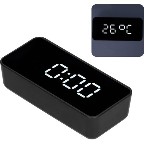 LED-Digitalwecker mit Temperaturanzeige, automatischem Lichtsensor, schwarzer USB-Spiegeluhr (1/5)