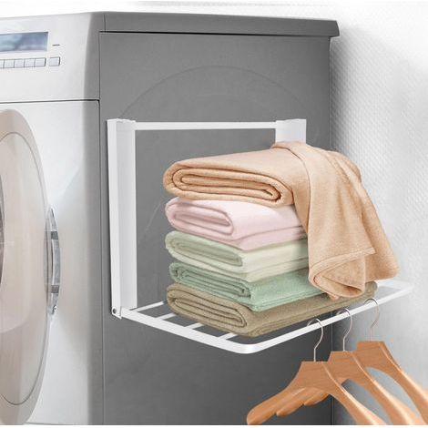 Support Machine a Laver, Meuble de Rangement Machine a Laver, Pliable Support Machine aLaver, Meuble de Rangement Machine a Laver, 40.5 25cm, Blanc (1/5)