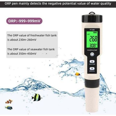 Stylo Test Eau - pH ORP H2 Temperature - Pour Eau Potable Aquarium Piscine Hydroponie Laboratoire - 1 Piece (1/4)
