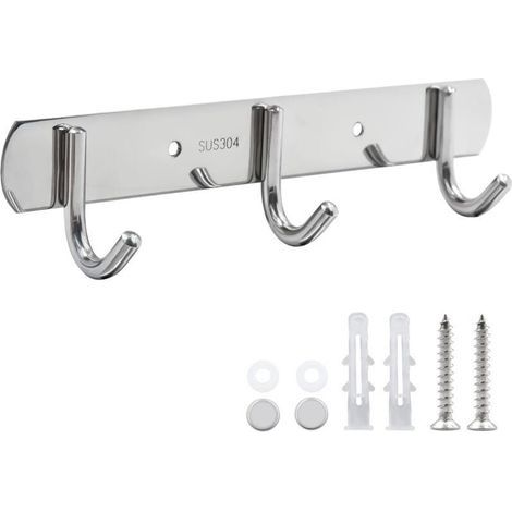 Appendiabiti in acciaio inox con 3 ganci per camera da letto, spogliatoio, bagno e cucina. (1/4)