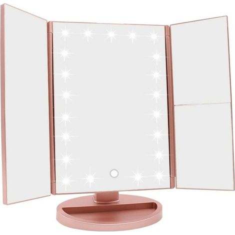 Espejo de maquillaje con LED y aumentos de 1x, 2x y 3x, plegable y con pantalla táctil, ideal para hombres y mujeres. Oferta exclusiva.