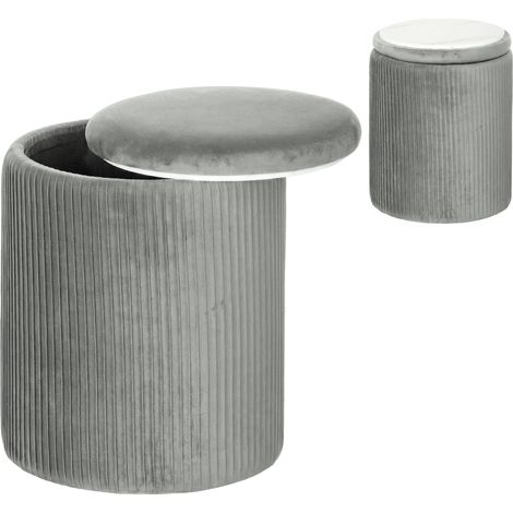 HOMCOM Round Storage Ottoman with Removable Top, Grey