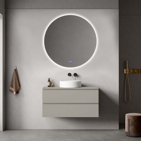 Mobile bagno sospeso 100 cm Grigio Cenere per Lavabo d'appoggio Specchio Tondo Retroilluminato - Fiji Paint Top (1/4)