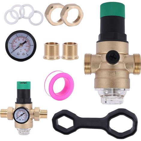 DN20 Pressure Reducer, Brass Pressure Regulator with Stainless Steel Filter, for Home, Building, Factory, Water Heater, Watering and Piping (1/5)