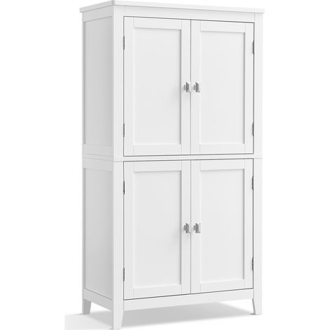 Vasagle – Armoire murale de salle de bain 4 portes – Dimensions 60 x 30 x 110 cm – Étagères réglables – MDF avec dispositif anti-basculement – Blanc (1/5)