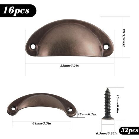 16 tiradores con forma de concha, tiradores de cajón vintage, tiradores y pomos semicirculares retro para puertas de armarios de cocina, tiradores para puertas de cómoda (rojo vintage) (1/4)