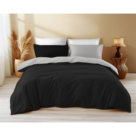 Housse de couette double face noir/gris - 100 % coton, douce et respirante, fabriquée en Italie Cm. 200X200