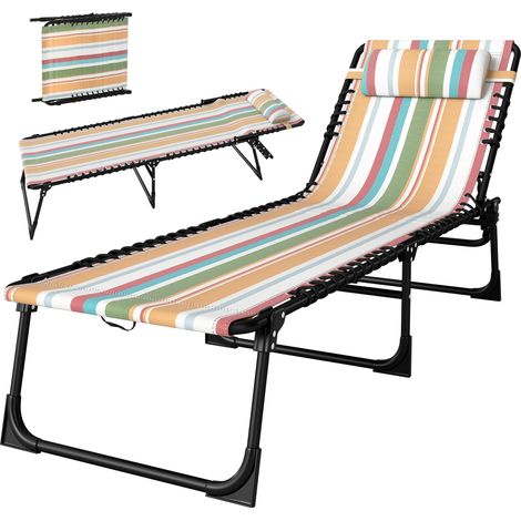 Bain de soleil pliant jardin 4 positions acier textilène 189x58x30 cm (1/5)